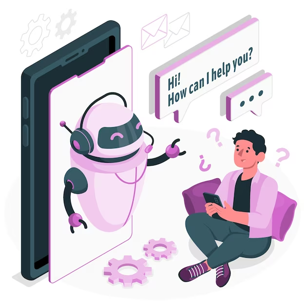 A man with a phone and a chat bot that helps in correspondence