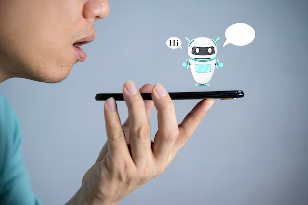 A man communicates with a chat bot using voice input