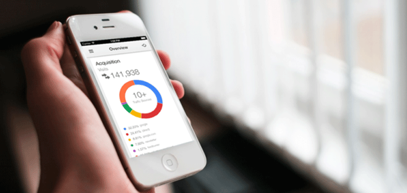 Smartphone in hand with Google Analytics